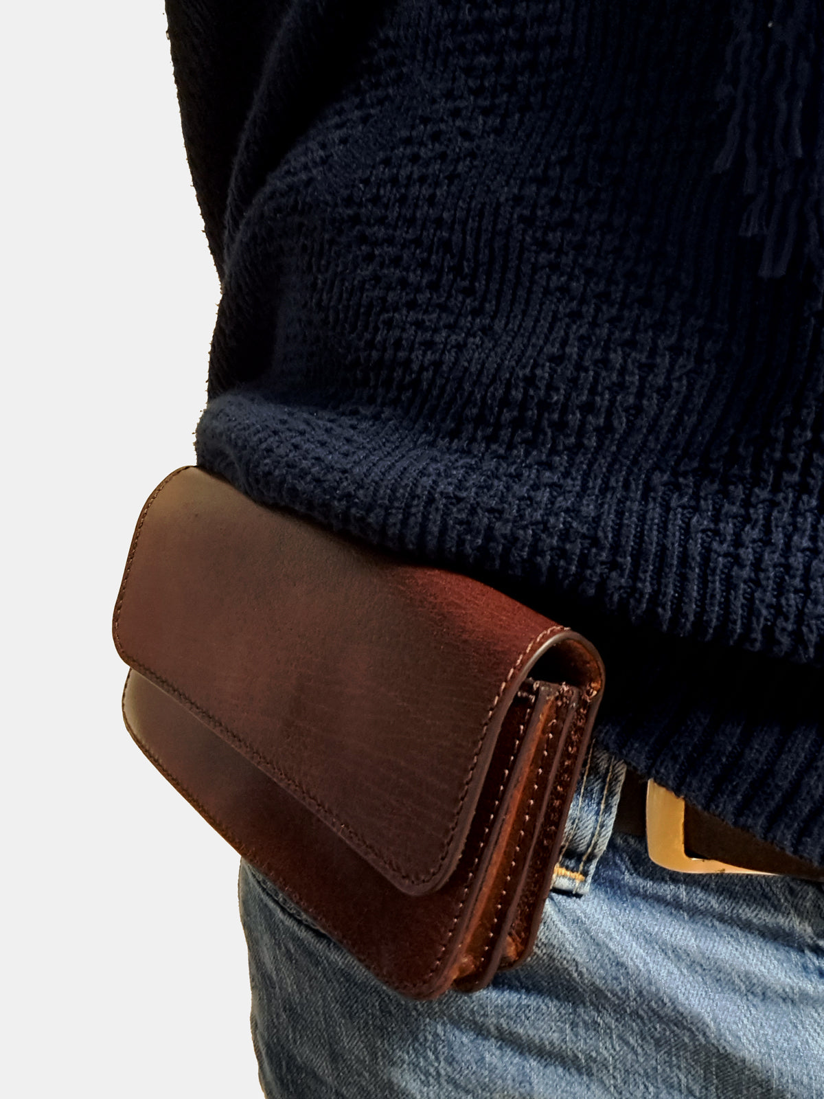 Telefoon tasje voor aan de riem dubbel vaks brandy (brown)