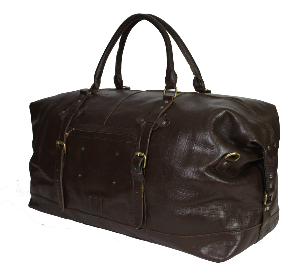 Klassieke leren weekendtas in prachtige bruine croco print