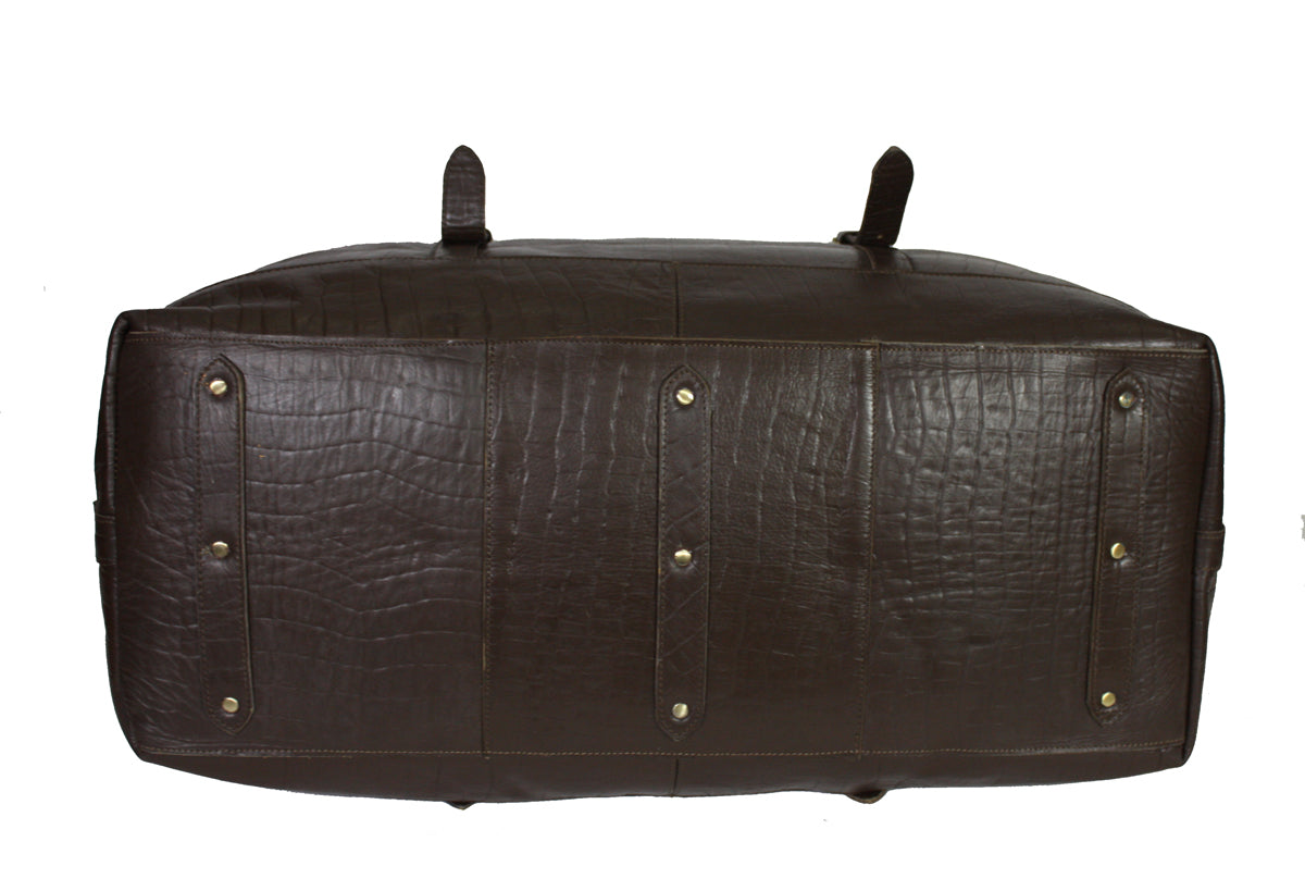Klassieke leren weekendtas in prachtige bruine croco print