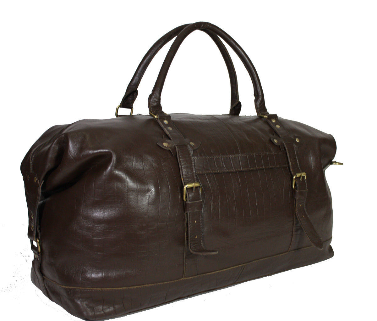 Klassieke leren weekendtas in prachtige bruine croco print