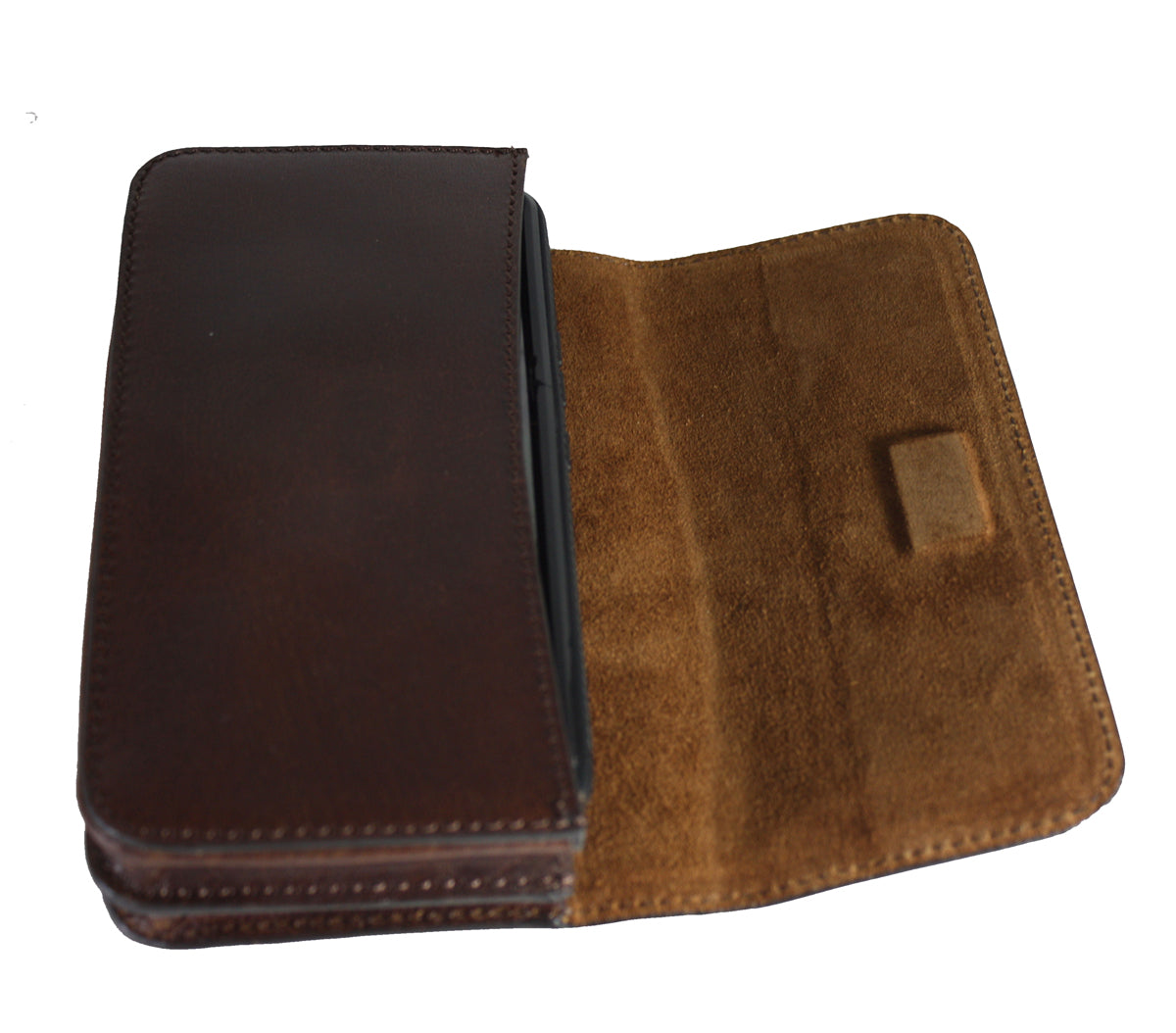 Telefoon tasje voor aan de riem dubbel vaks brandy (brown)