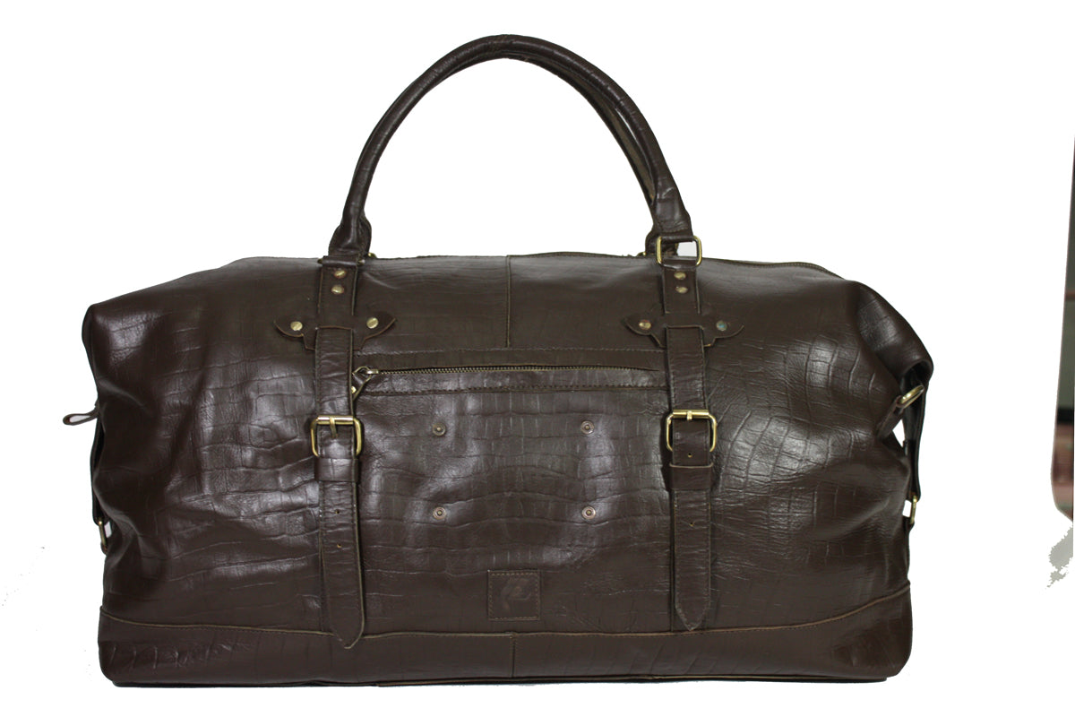 Klassieke leren weekendtas in prachtige bruine croco print