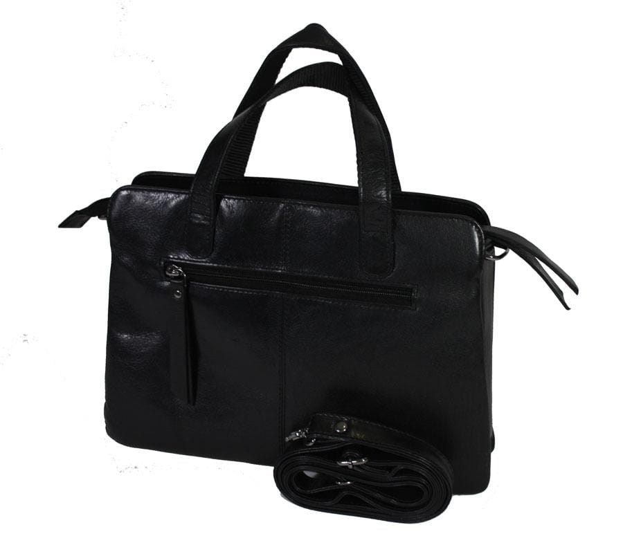 Handtas zwart 3 vaks leer - Koffers en tassen Emco